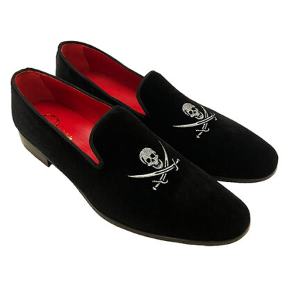 Slippers in velluto con ricamo pirata